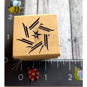 Magenta Star Lines Design Rubber Stamp Wood #C60